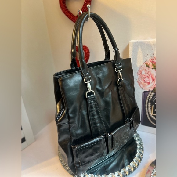 Valcom stone Elegant Black vegan Leather Tote Bag - Picture 10 of 12